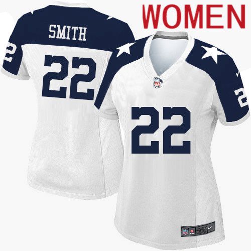 Women Dallas Cowboys 22 Emmitt Smith Nike White Alternate Game NFL Jersey
